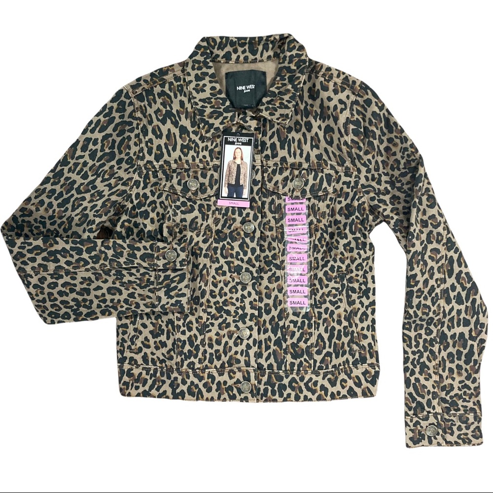 Nine West jeans jacket leopard pattern size small long sleeve missy jacket